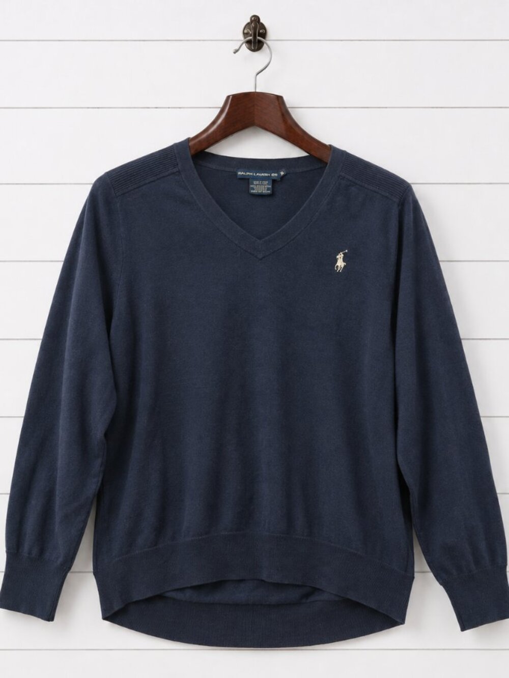 Ralph Lauren Golf Womenβs XL Navy V Neck Cotton Sweater Preppy Ivy League Polo